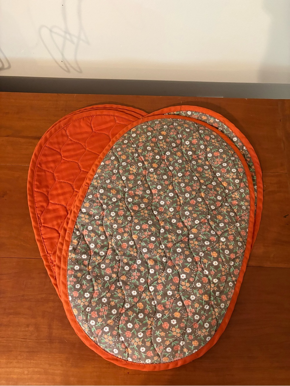 Brown Orange Floral Placemats Set of 6 Vintage 70s